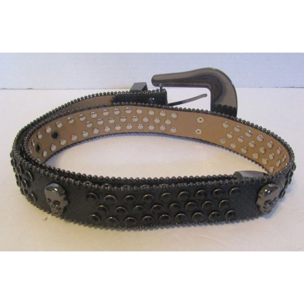 Wesharal Belt Black Rhinestone Diamone Inlays Skulls Western Cowgirl Size M/L